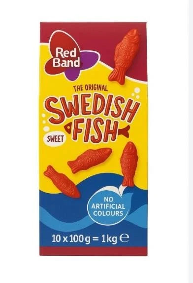 Red Band Swedish Fish, Original Sweet Strawberry Flavour, 10 x 100g, Chewy Candy