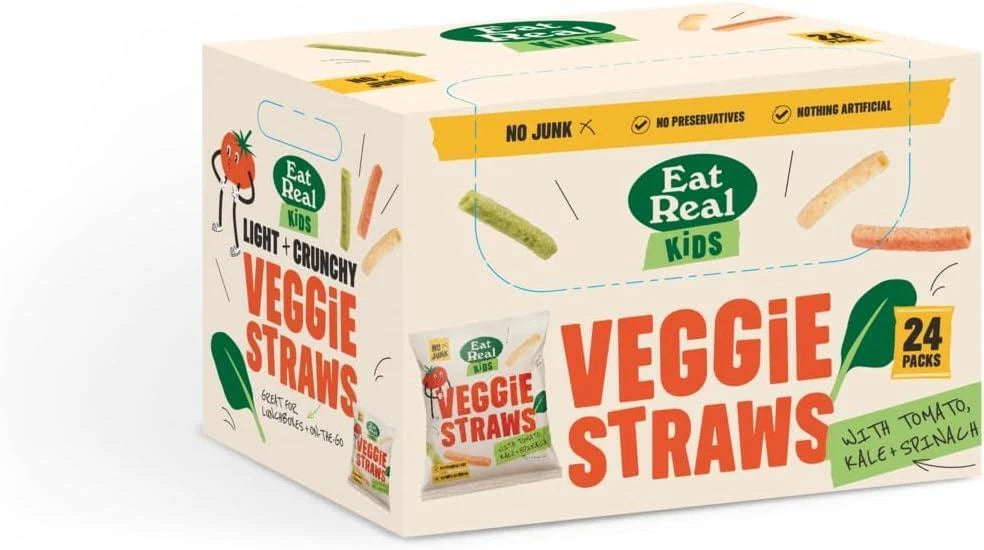 Eat Real Crisps Veggie Straws Chips Vegan Kale Tomato Spinach Box 24 Bags x 20g