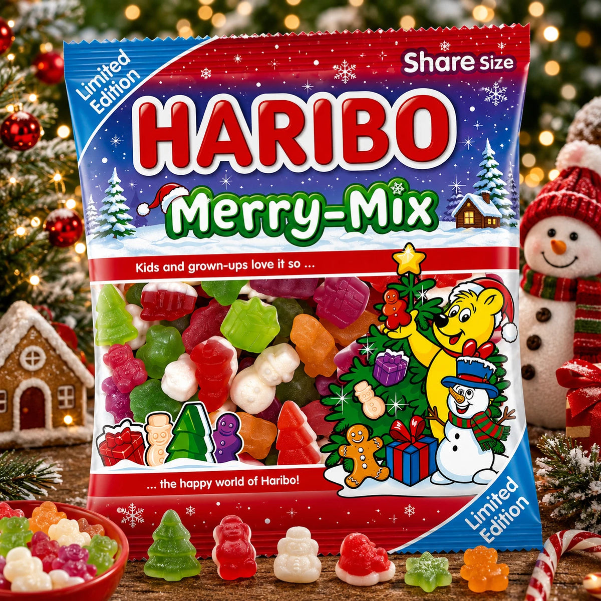 HARIBO Merry-Mix Fruit, Candyfloss & Marshmallow Flavour Jelly & Foam Sweets Sha