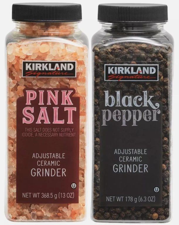 Kirkland Signature Black Pepper Corn Pink Salt Himalayan Grinder Pack + Refill