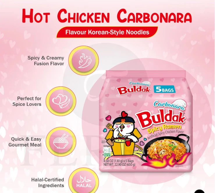 Samyang Buldak Carbonara Hot Chicken Flavor Ramen 5 x 140g