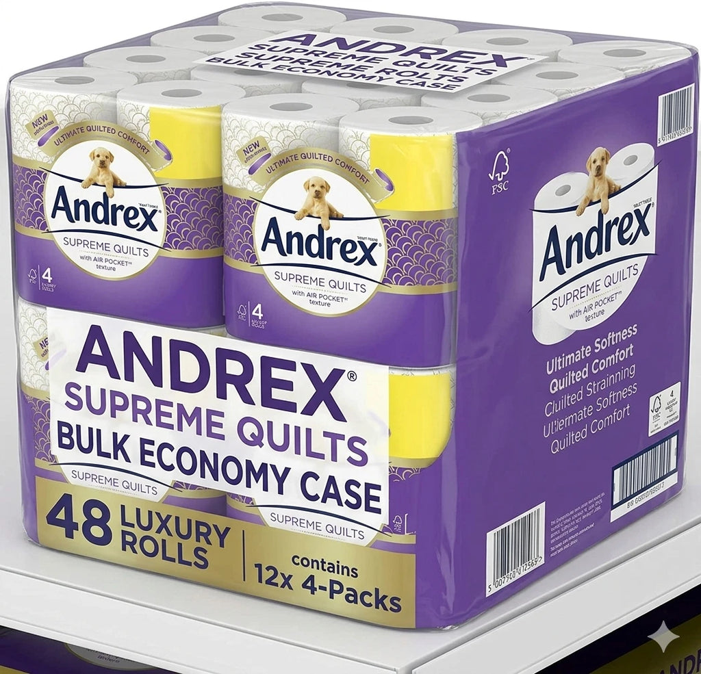 Andrex Supreme Quilts Toilet Tissue 48 Toilet Rolls 3 Ply Soft Thick Sheets