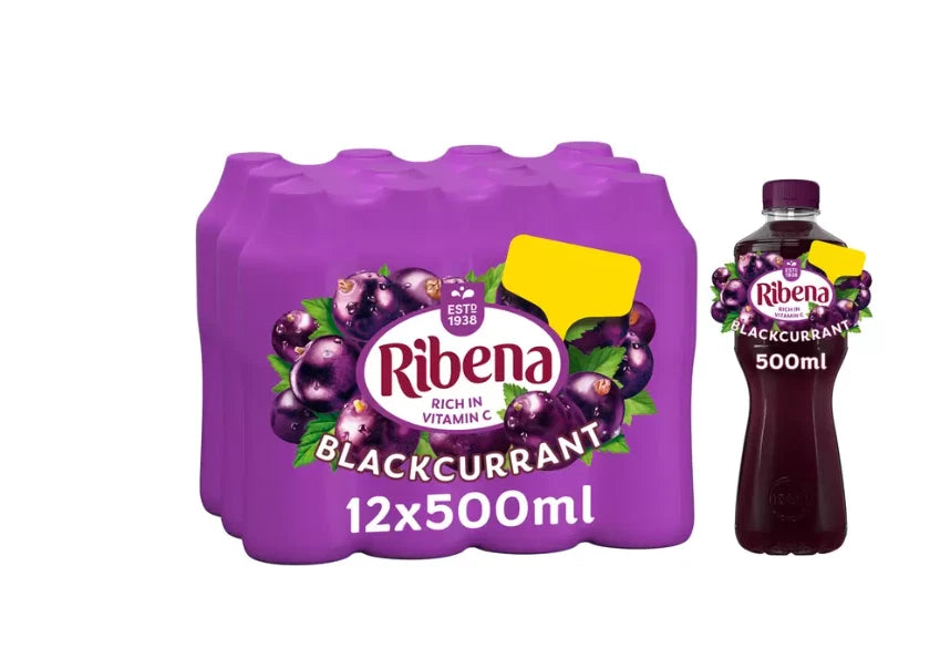 Ribena Blackcurrant Juice Drink 500ml - Pack of 12 Real Fruit Rich In VitaminC
