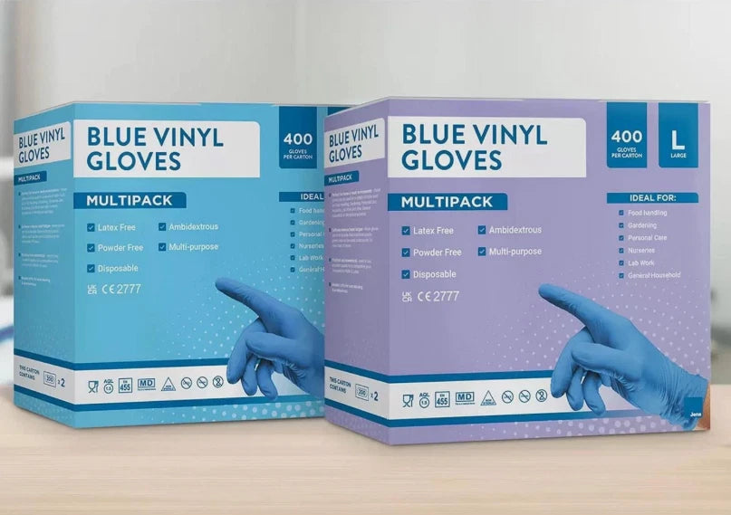 Jena Disposable Multi-Purpose Blue Vinyl Gloves Ambidextrous M / L Size Pack 200