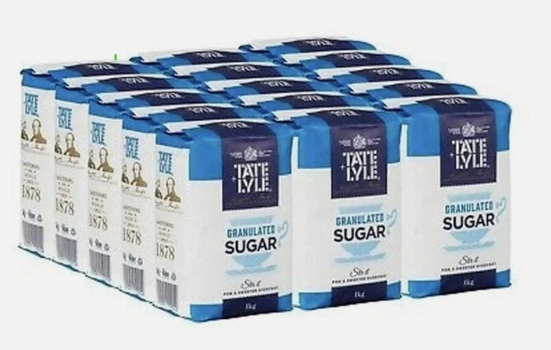 Tate and Lyle Granulated Pure Cane Tea Coffee White Sugar Pack of 15 Bags x 1Kg