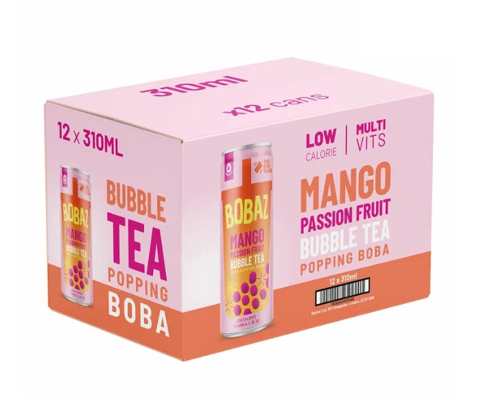 Bobaz Bubble Tea Mango & Passionfruit, 310ml Pack of 12