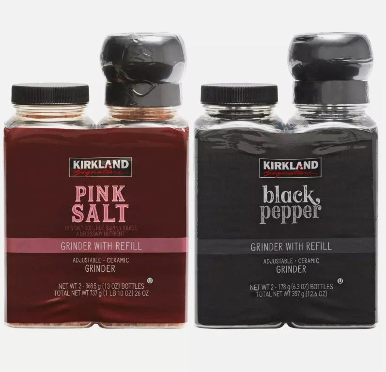 Kirkland Signature Black Pepper Corn Pink Salt Himalayan Grinder Pack + Refill