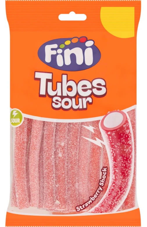 Fini Tubes Twisted Sour Mix Fruits Raspberry Rainbow & Cream 140g Bag Pack of 12