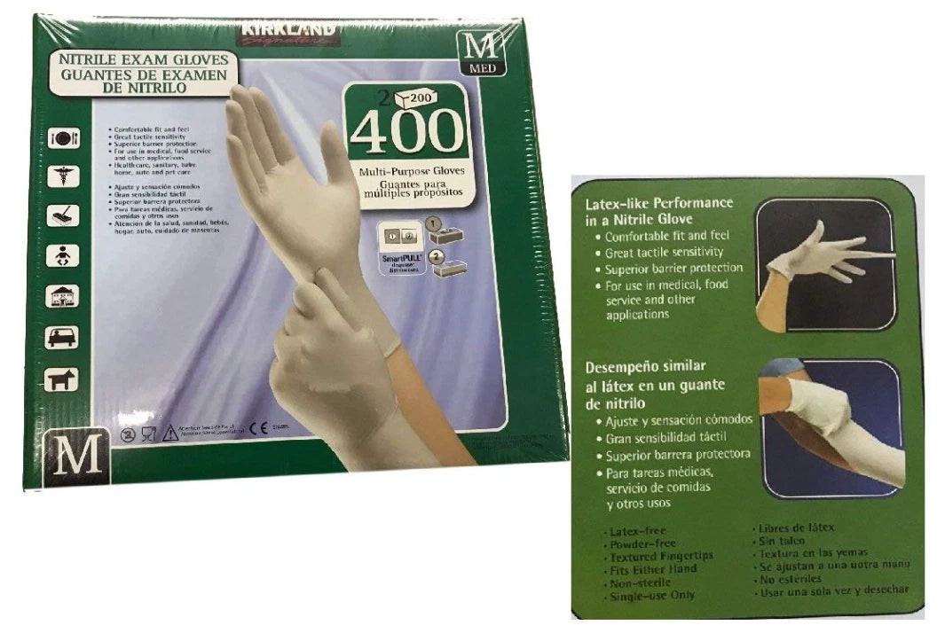 Kirkland Signature Medium Nitrile Exam Medical Food Gloves Latex , 2 x 200 Pack
