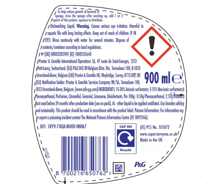 Fairy Antibacterial Washing Up Liquid 900 ml Pack of 6