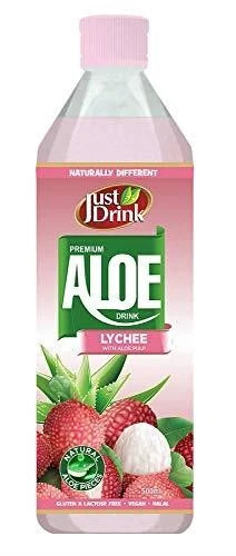 Just Drink Aloe Vera Drink, Lychee Flavour with Aloe Pulp, 500ml, Pack of 12
