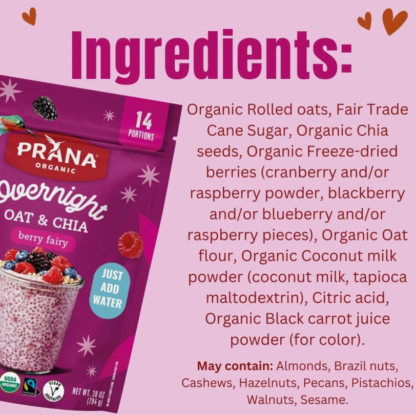 Prana Overnight Chia with Oats Berry Fairy Rich in Fiber & Protein, Vegan
