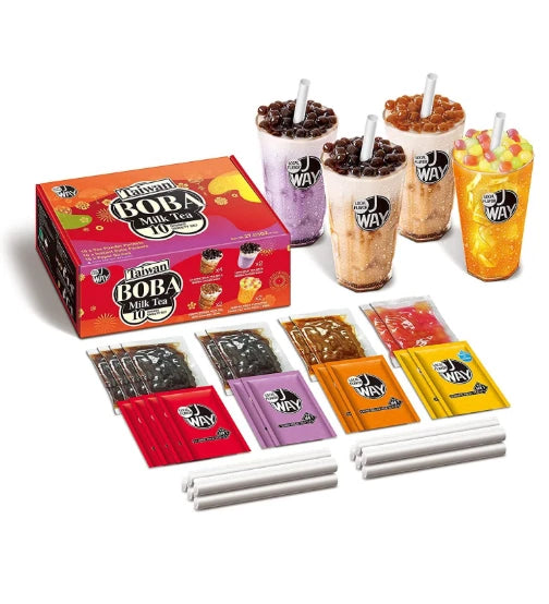 JWAY Taiwan Boba Tea Kit Classic Taro Matcha Fruit 10 Sets Mix Flavour Pack 768g