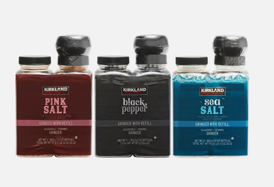 Kirkland Signature Black Pepper Corn Pink Med Sea Salt Himalayan Grinder+Refill