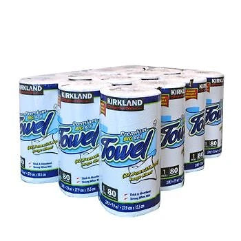 Kirkland Signature Roll Towel, 12 x 80 Sheet Pack, Fabric, White