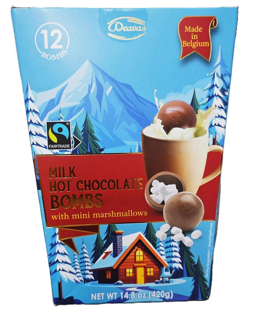 Deavas Belgian Milk Hot Chocolate Bombs with Mini Marshmallows, 420g, Pack of 12