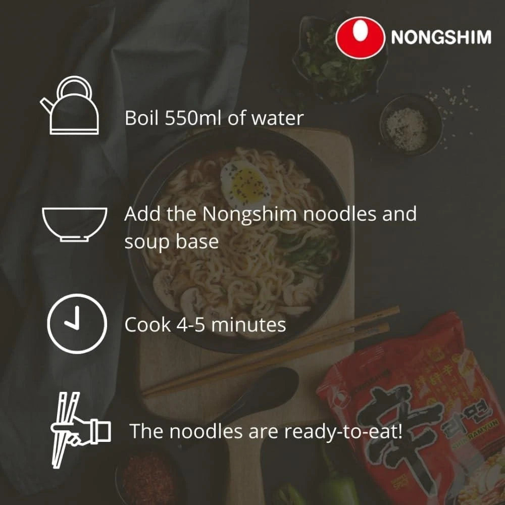 Nongshim Hot & Spicy Bowl Chewy Noodles, Quick Meal 100g Pack of 6