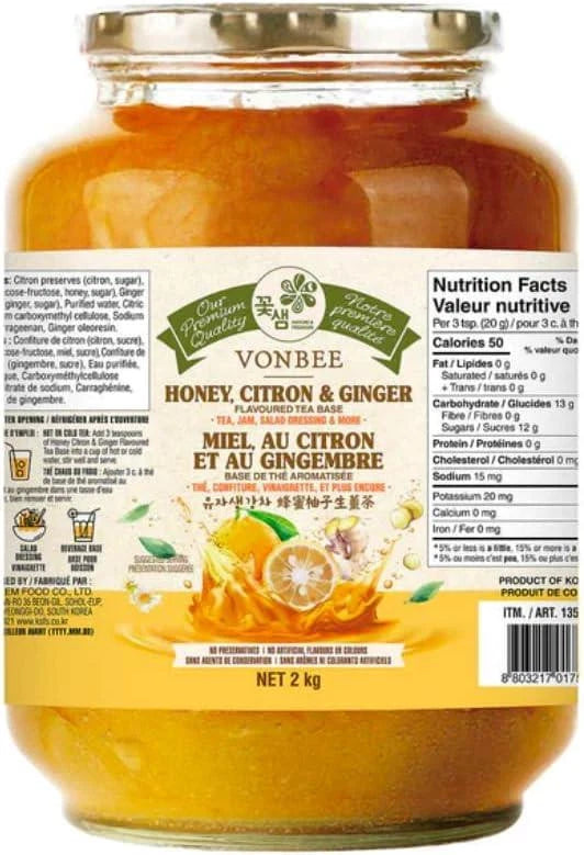 Vonbee Citron & Ginger Tea Jam Spread Salad Dressing Health Boost Pack Jar 2kg