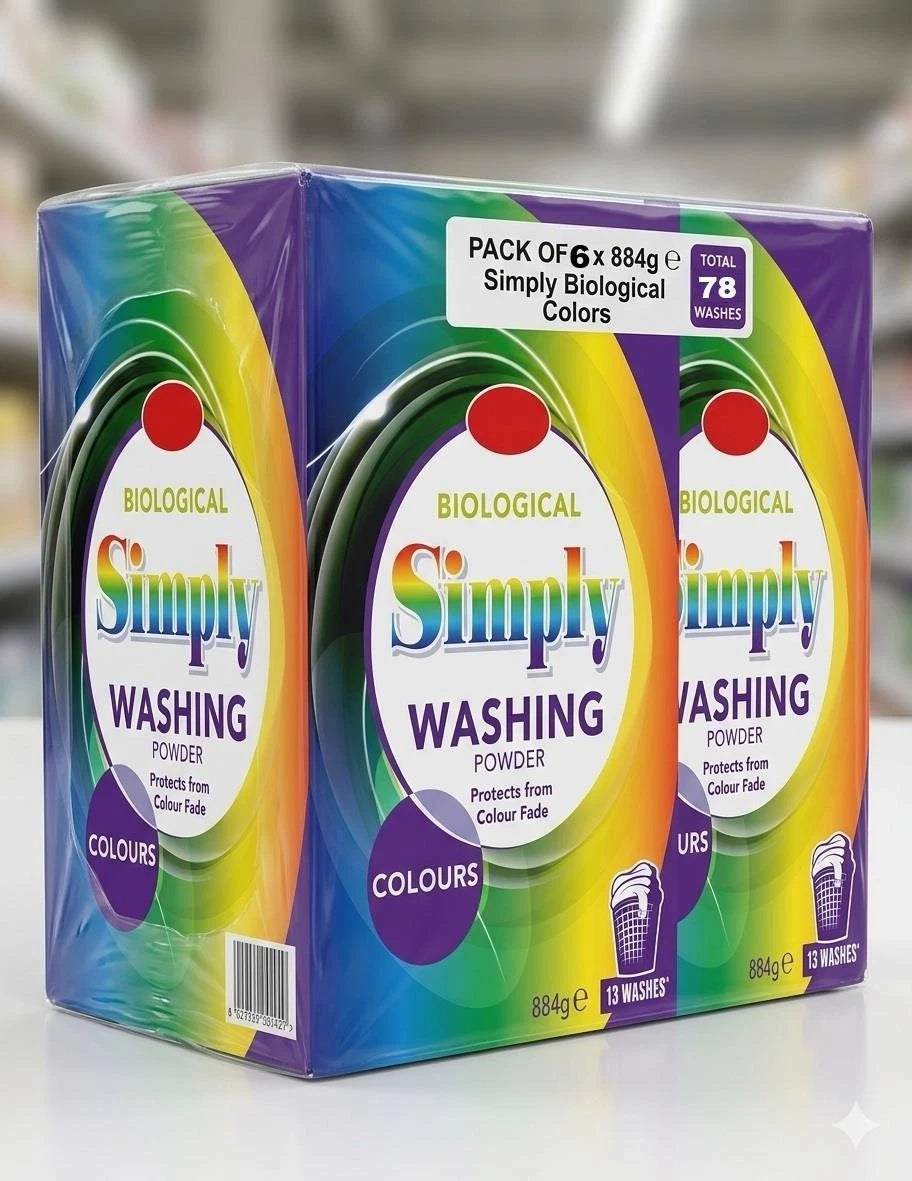 Bestin Simply Biological Colours Washing Powder 884g, Pack of 6, 78 Washes