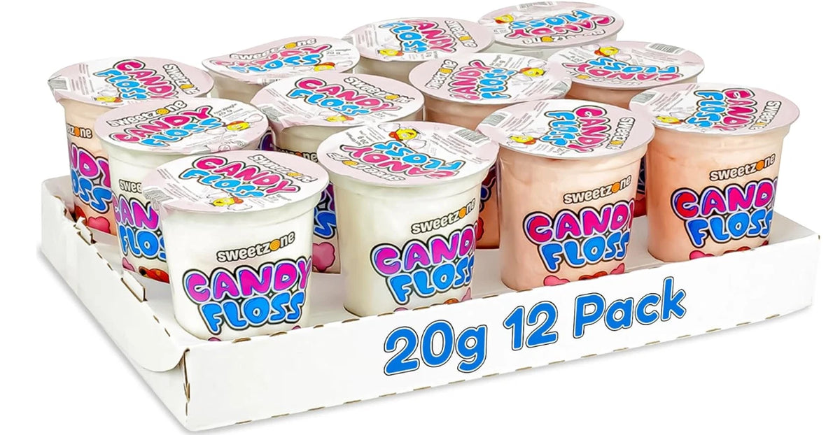 Sweetzone Candy Floss Halal Sweets Tub 20g x 12 Pack, Sweets Bulk, Retro Sweets