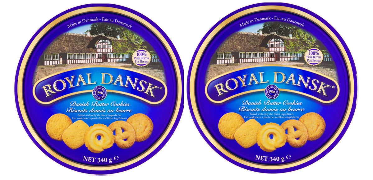 Royal Dansk Danish Butter Cookies, 100% Pure Butter Biscuit Tin, 340g Pack of 2