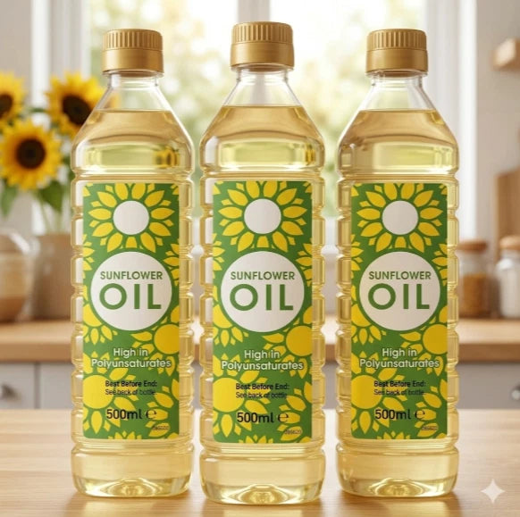 Sunflower Oil 500ml pack of 6 Cooking Oil for Frying, Baking & Roasting