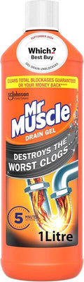 1 X MR MUSCLE POWER GEL DRAIN UNBLOCKER PIPE SINK PLUGHOLE KITCHEN BATHROOM 1L