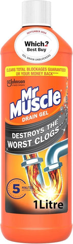 1 X MR MUSCLE POWER GEL DRAIN UNBLOCKER PIPE SINK PLUGHOLE KITCHEN BATHROOM 1L