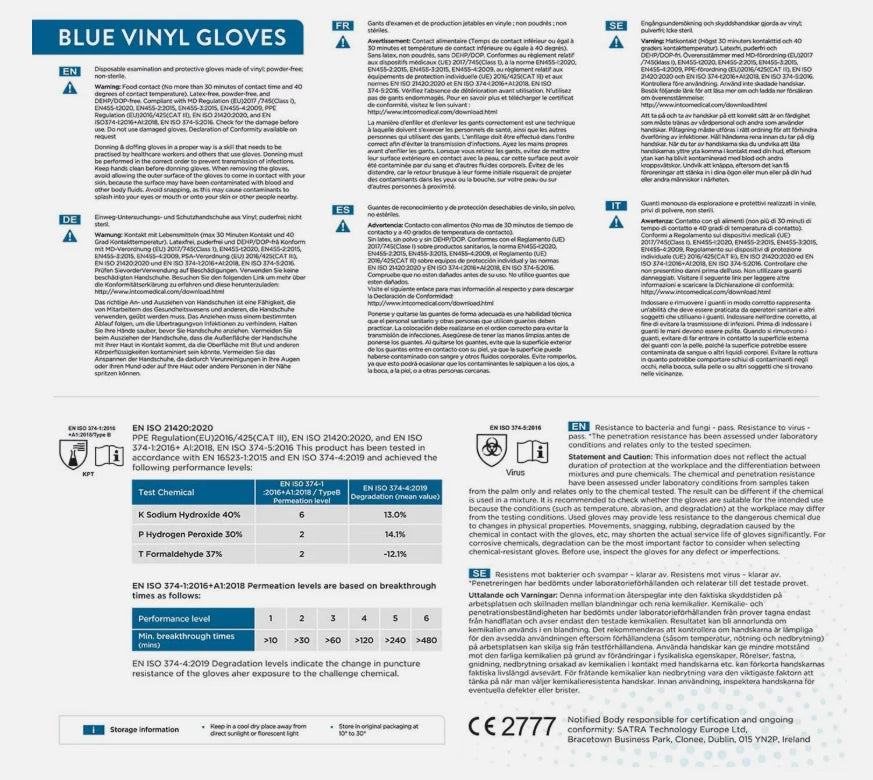Jena Disposable Multi-Purpose Blue Vinyl Gloves Ambidextrous M / L Size Pack 200