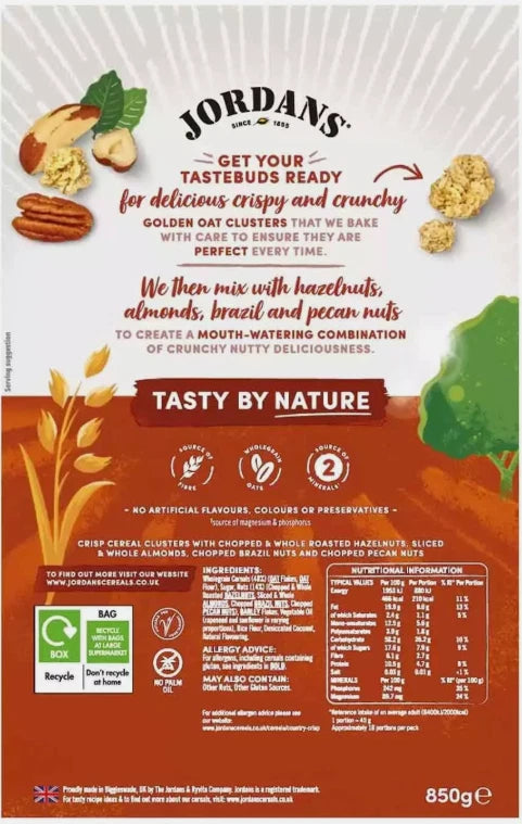 Jordans Country Crisp Chunky Nuts Oat Clusters Wholegrain Cereal Pack of 2x 850g