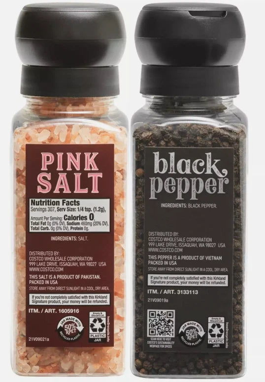 Kirkland Signature Black Pepper Corn Pink Salt Himalayan Grinder Pack + Refill