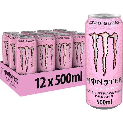 Monster Energy Drink Ultra Strawberry Dreams Zero Sugar 500ml Pack of 12