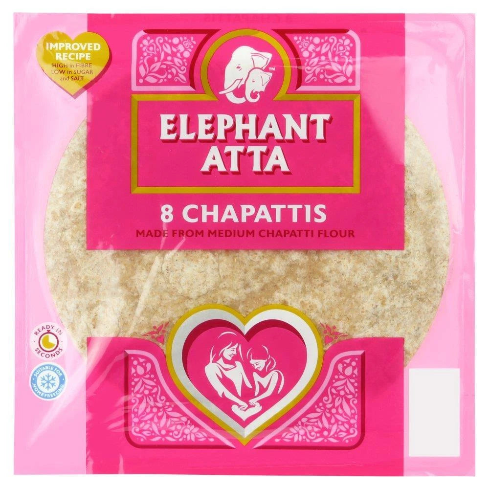 Elephant Atta Made from Medium Chapatti Flour 3x8 Pcs Halal Bread Pack of 3x360g