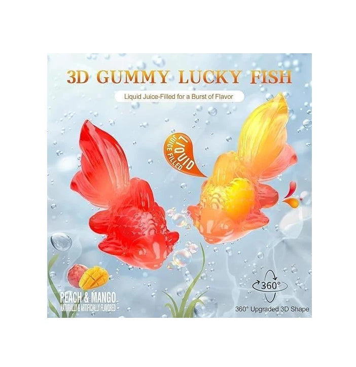 Amos 4D Fancy Fish Gummies, Peach and Mango Flavour, Soft Chewy Candy, 825g Bag