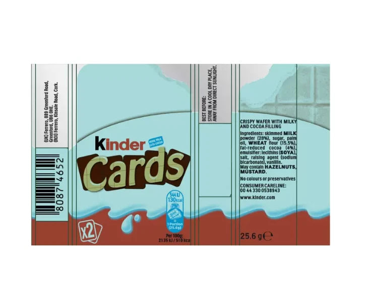 Ferrero Kinder Cards Wafer Biscuit Milk Chocolate Creamy Filling Pack 30 x 25.6g