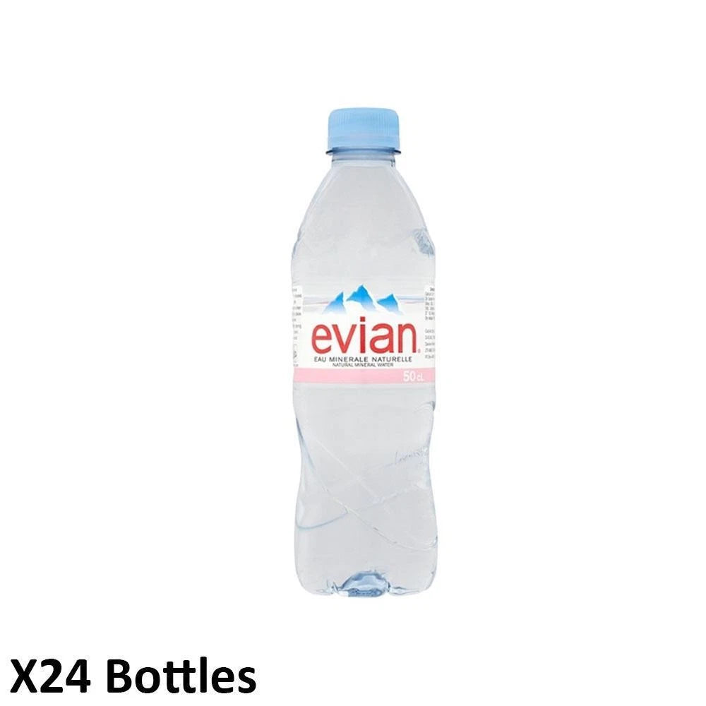 Evian Still Water Bottle Mineral Natural Drinking Water Screw Cap 24 x 500ml