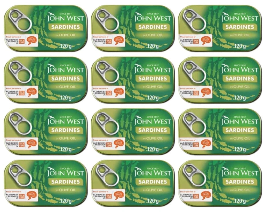 John West Sardines Fillet in Olive Oil 120g x 12, High in Vitamin D and Omega 3