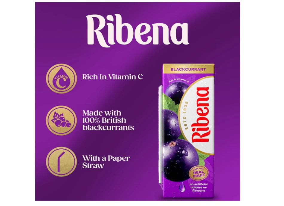 Ribena Blackcurrant Juice Drink Cartons - 24 x 250ml Real Fruit Juice No Artifi
