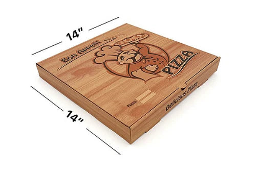14" Brown Premium Quality PIZZA BOX Take Away Fast Food Printed Pack of 90