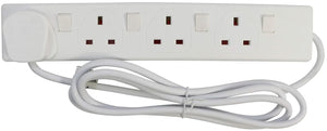 4 Way UK 3Pin Plug 13A 250V Extension Lead with 2 Metre Cable and Switches