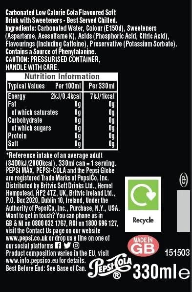 Pepsi Max 330ml Cans (Pack of 24)