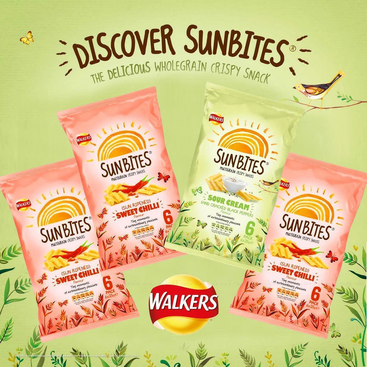 Walkers Sunbites 100% Whole Grain Crisps Sour Cream Sweet Chilli Mix Pack 24x25g