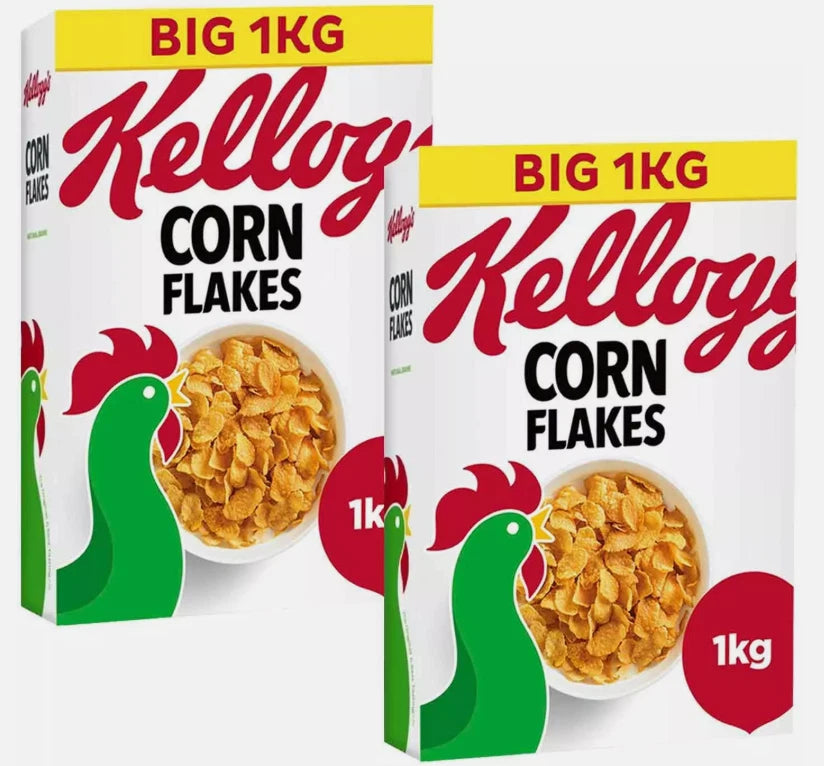Kellogg's Corn Flakes Breakfast Cereal Crunchy Grain Golden CornFlake Pack 2x1kg