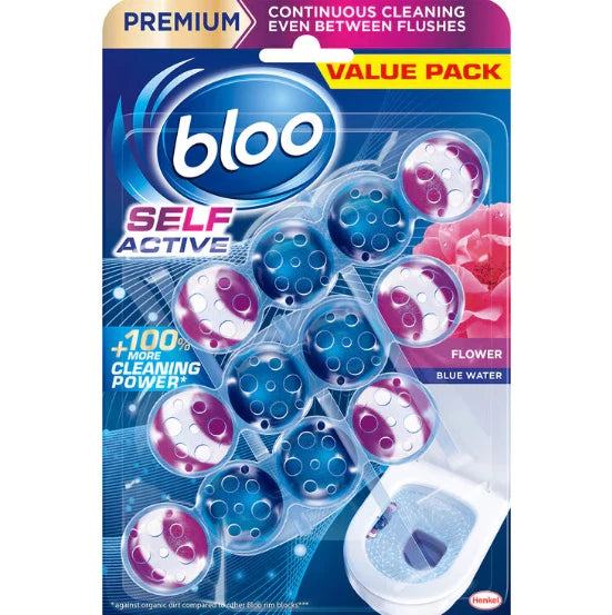 Bloo Self Active Triple Toilet Rim Block & Bowl Cleaner, Flower, 3 x 3 Pack