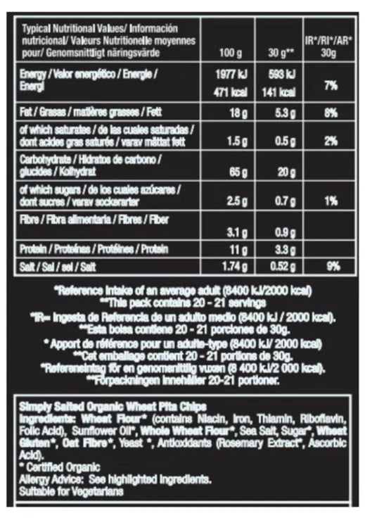 Stacy's Simply Naked Organic Real Pita Chips Snack with Sea Salt Crisp Pack 623g