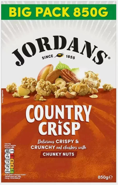 Jordans Country Crisp Chunky Nuts Oat Clusters Wholegrain Cereal Pack of 2x 850g