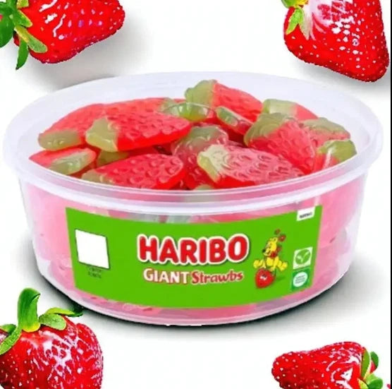 HARIBO Giant Strawbs Strawberry Flavour Chewy Jelly Sweets Tub 825g