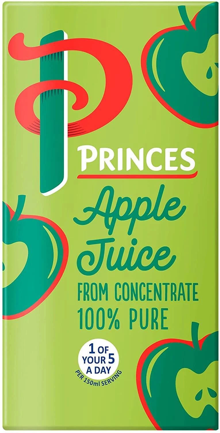 Princes Apple Juice From Concentrate 100% Pure Juice Carton Box Pack 27 x 200ml