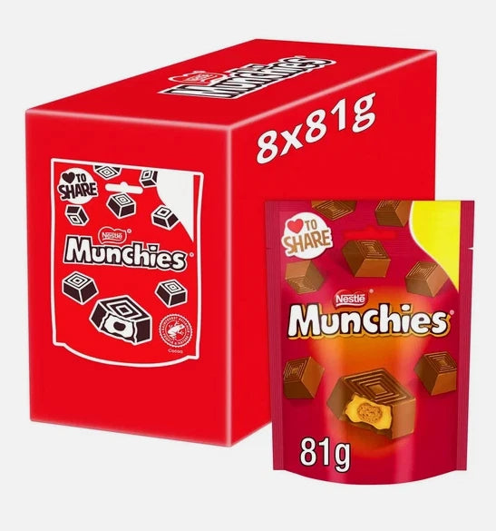 Munchies Milk Chocolate Caramel Crisp Biscuit Centre Pouch Bags Box Pack 10x81g