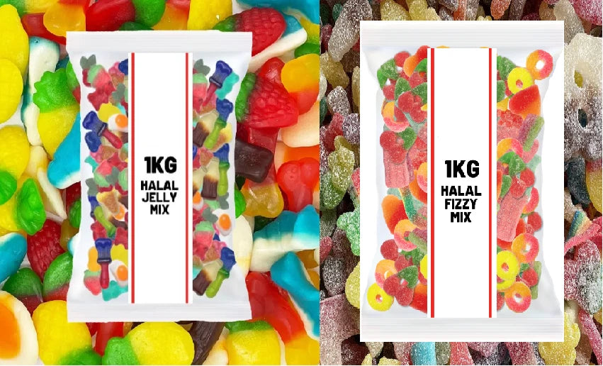 1kg Pick N Mix Halal Sweets Fizzy & Jelly Mix Mixed Fruit Flavours Variety Pack